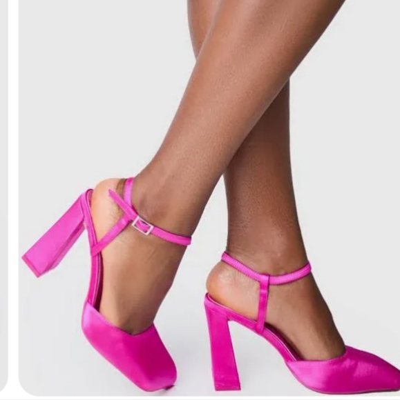 Chic Pink Satin Block Heels - Picture 3 of 4